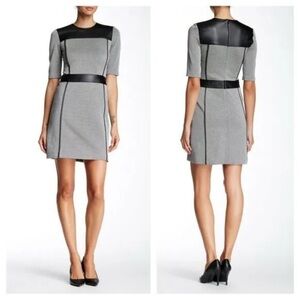 Theory Grey Sheath Dress w/ Lamb Leather Trim & Panels – Size 10